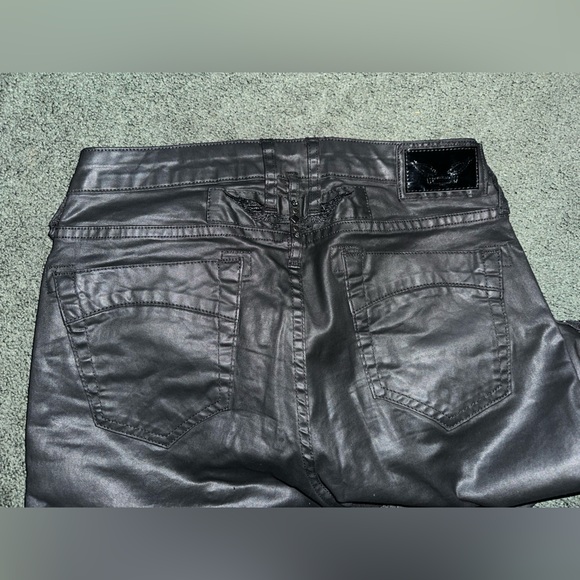 Robin's Jean Black Leather Straight Leg Jeans - Picture 4 of 6